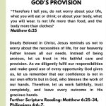 DO NOT WORRY, TRUST GOD’S PROVISION
